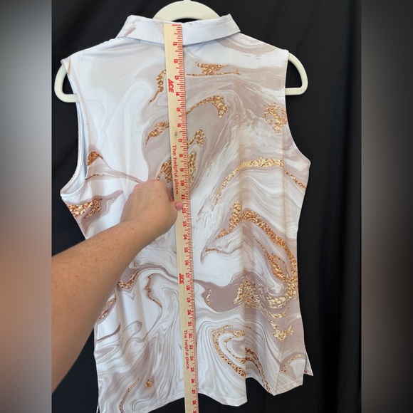 Legogolfs White and Tan Sleeveless Collared Golf Sports Shirt Women’s Large New - Picture 5 of 6